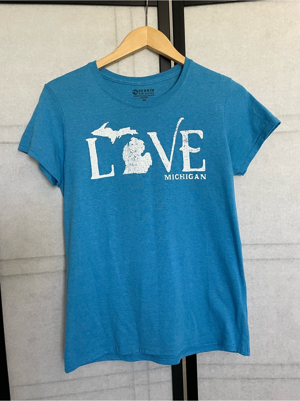 Light Blue Graphic Tee with Michigan White Print